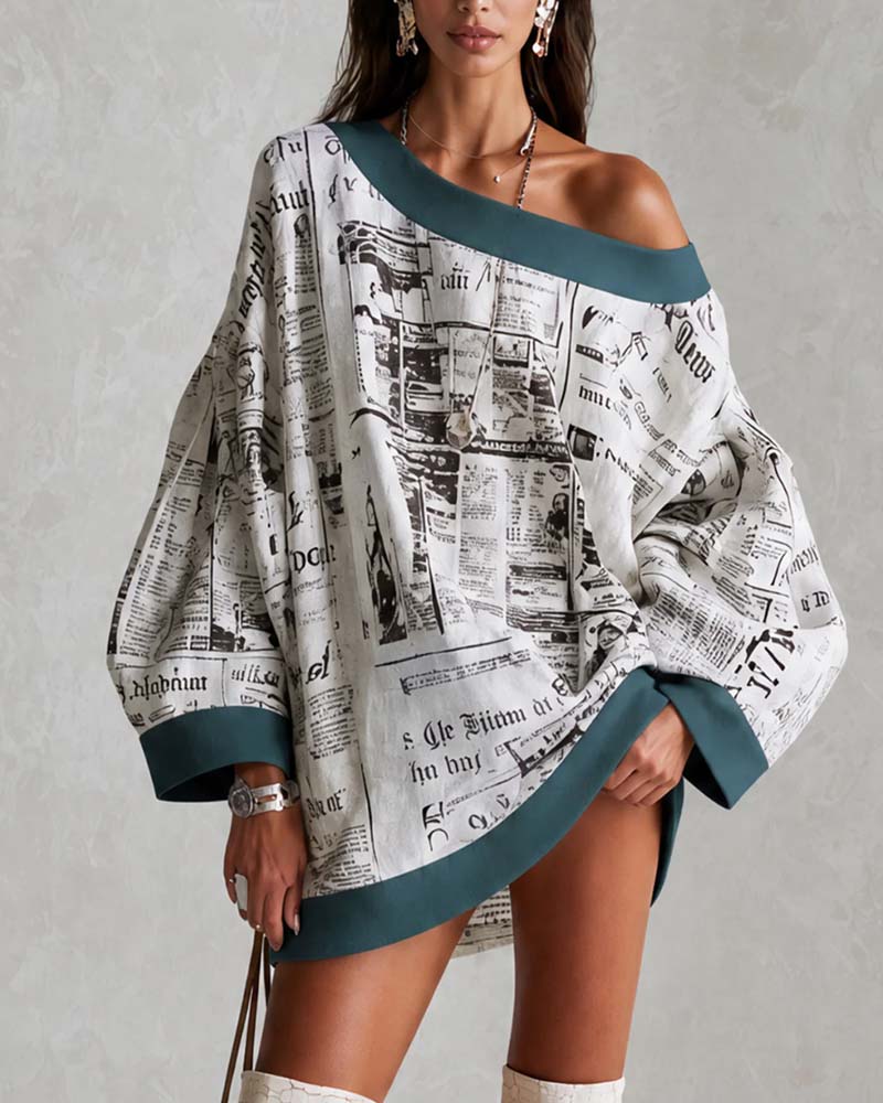 Robe Off-Épaule Manche Chauve-souris Imprimé
