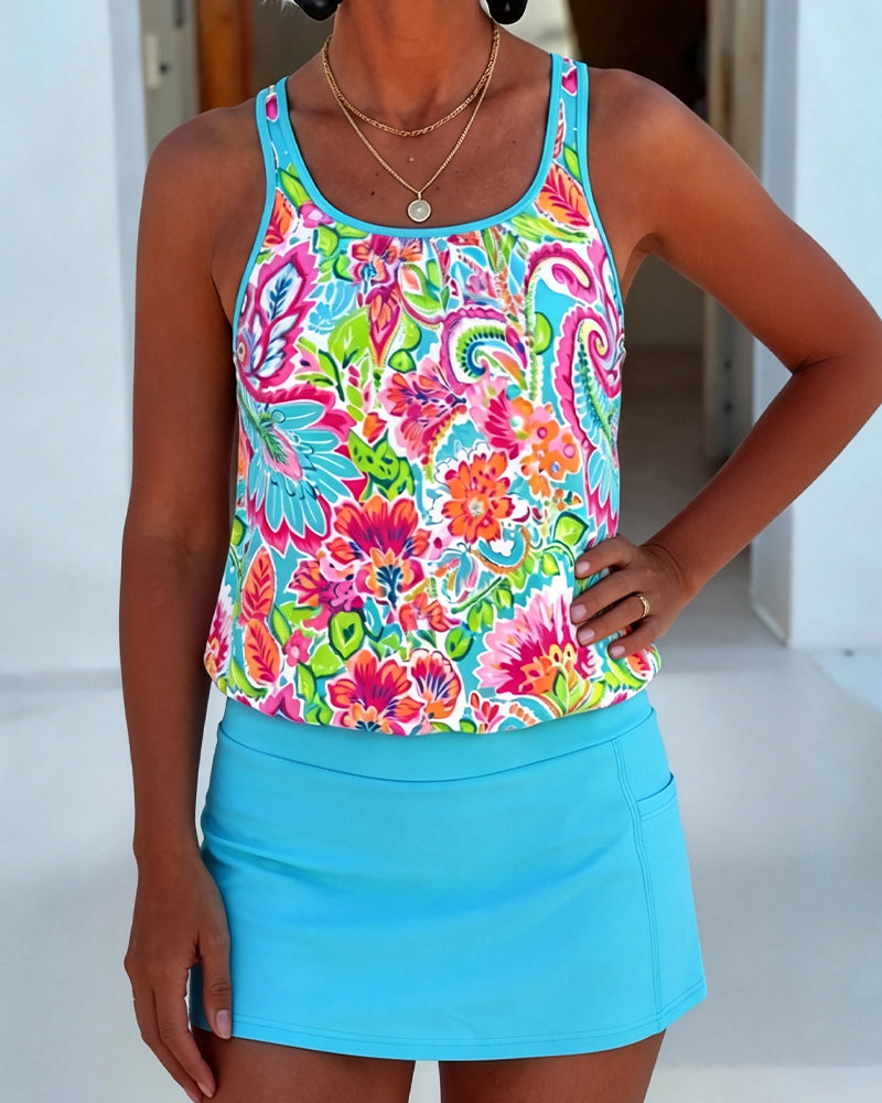 Tankini Imprimé Floral Débardeur