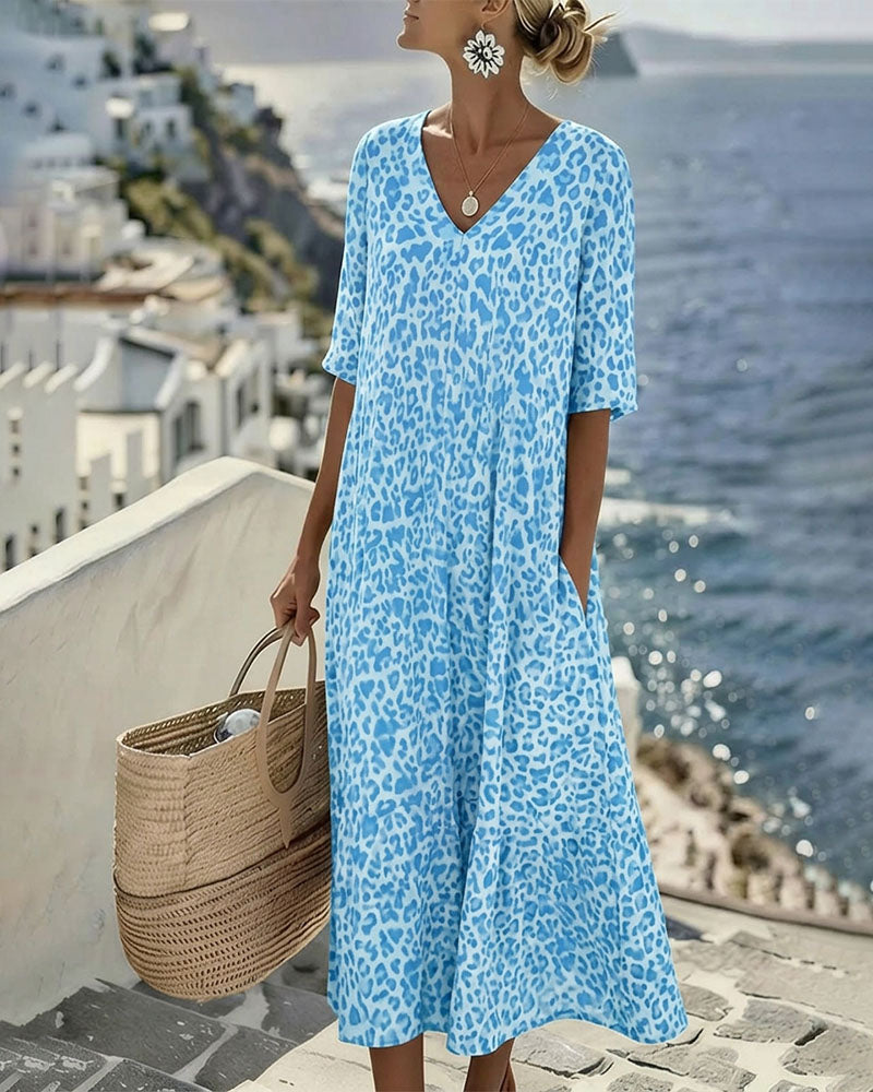 Robes Léopard Col V Ample
