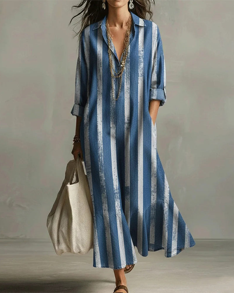 Loose Outer Robe Robe Loose Rayures Verticales Longue – ellerose