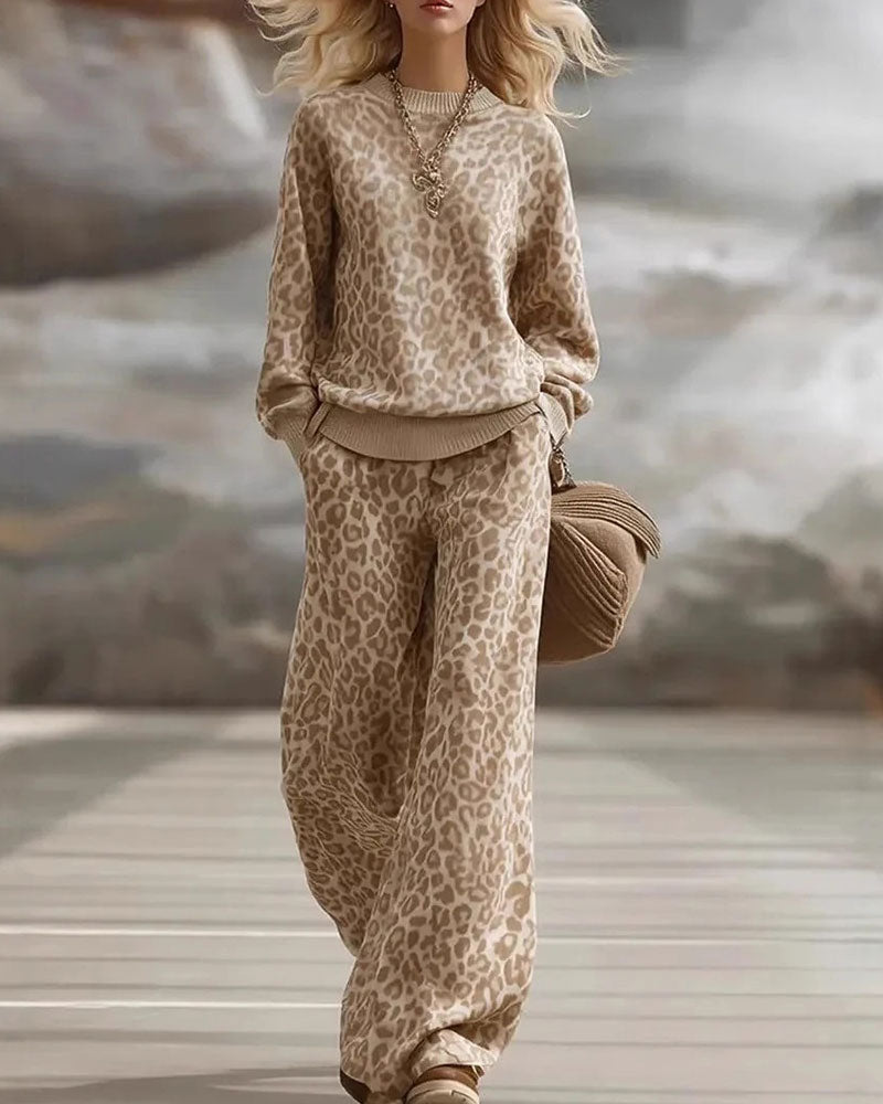 Ensemble Manche Longue Pantalon Long Léopard