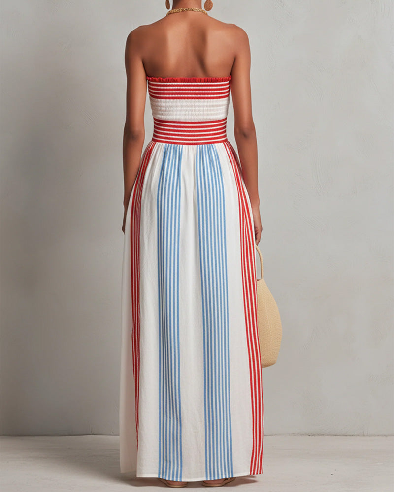 Robe Sans Bretelles Colorée Rayure