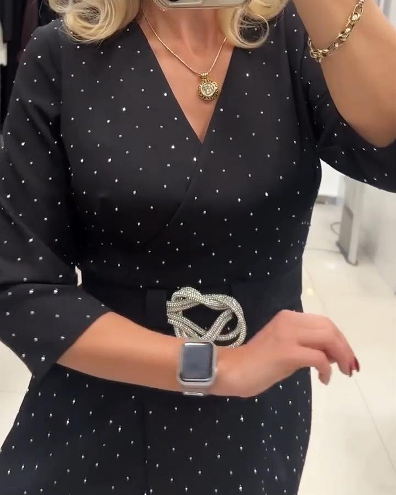 Robe Tendance À Col En V Et Strass