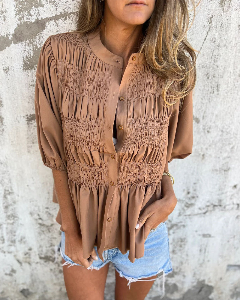 Blouse Mode Décontractée Manches Courtes Uni