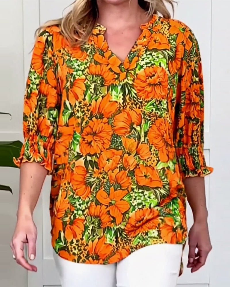 Blouse Manches Courtes Tendance Fleuri