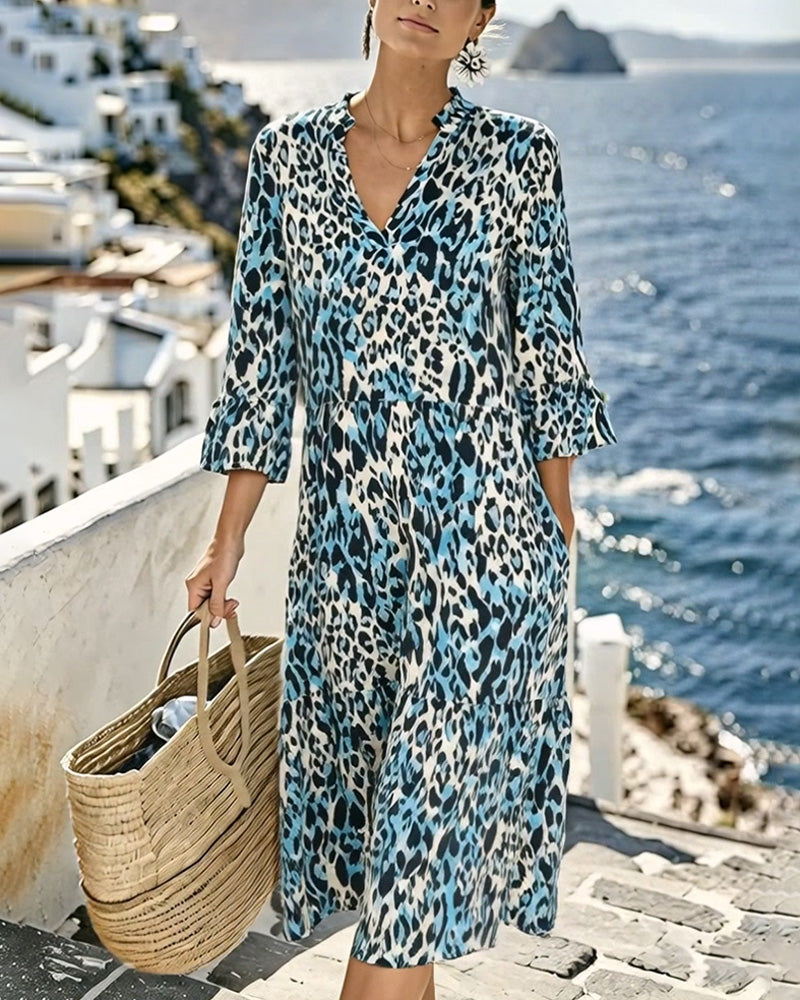 Robe Volant Dégradé Col En V Léopard