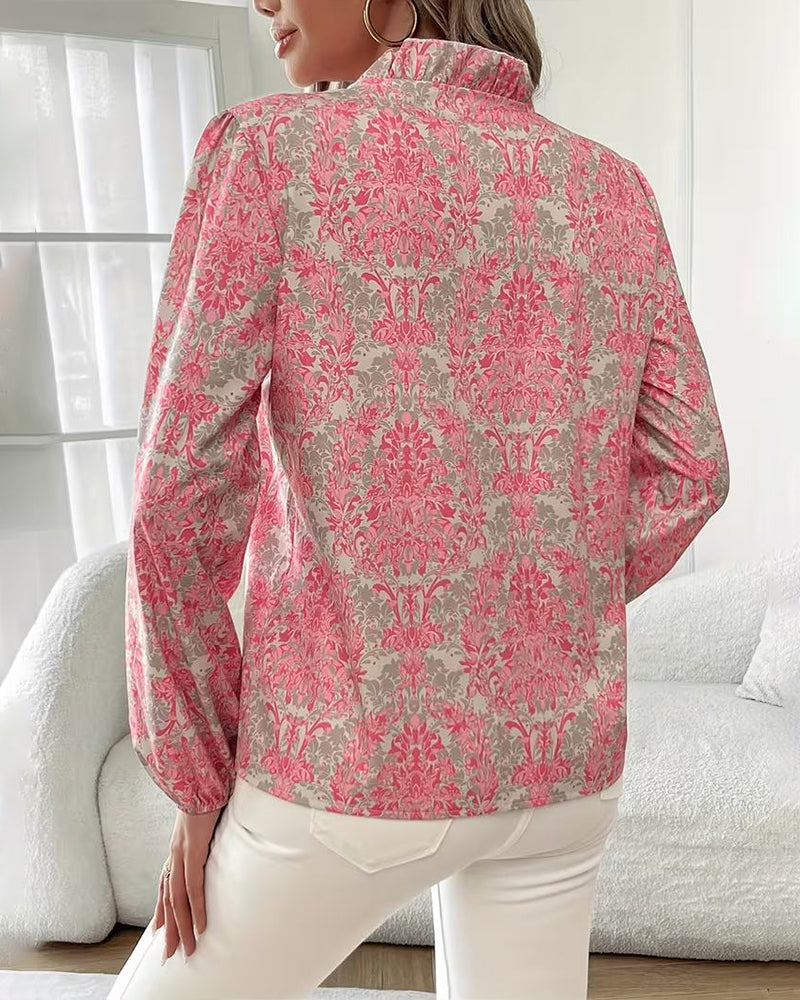 Blouse Imprimée À Col À Volants