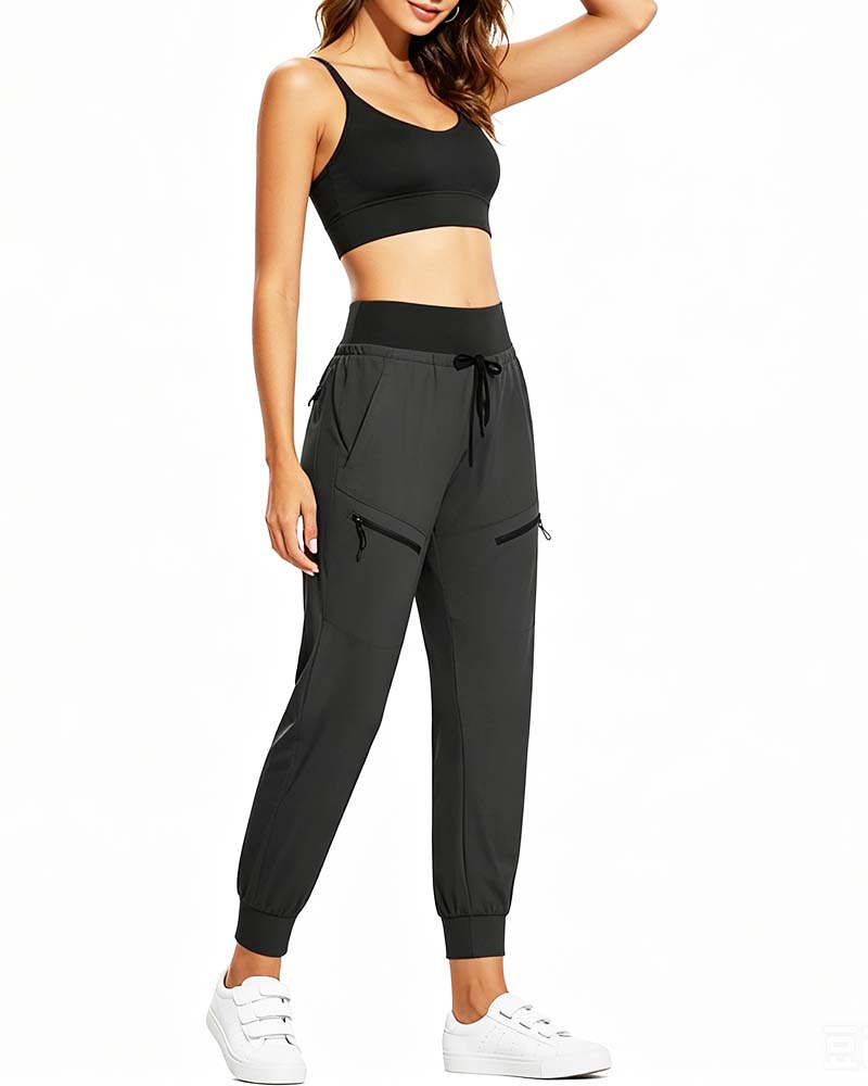 Pantalon À Taille Élastique Cordons De Serrage Poches Tapered