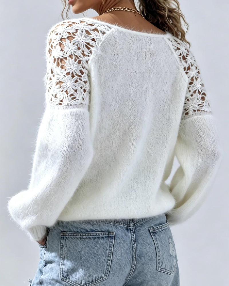 Pullover Avec Découpe Dentelle Détail Patchwork