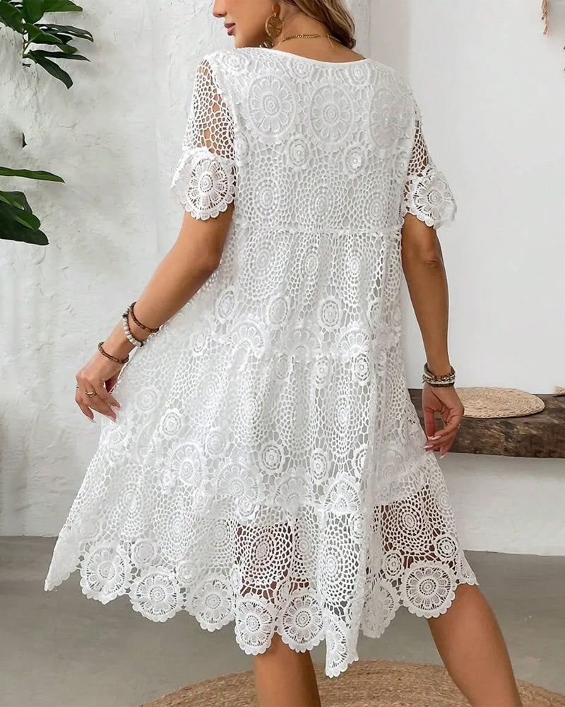 Robes Découpe Dentelle Col Rond