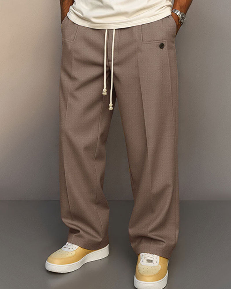 Pantalons Homme Couleur Unie Poche Bouton Cordon