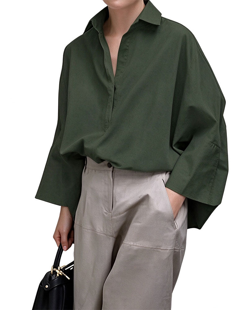 Blouse Décontractée Manches Chauve-Souris Revers