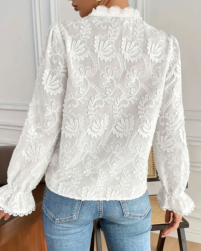 Blouse En Dentelle Brodée À Manches Longues