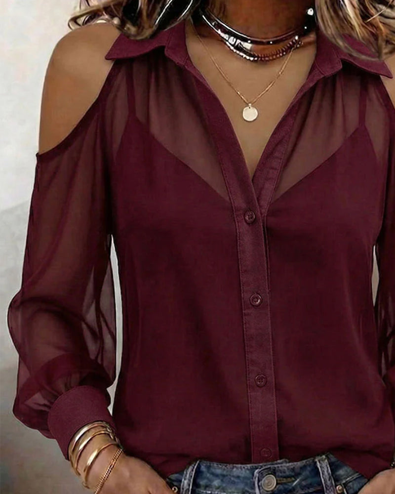 Deux Pièces Set Col Épaule Nue Chemisier Transparent Camisole