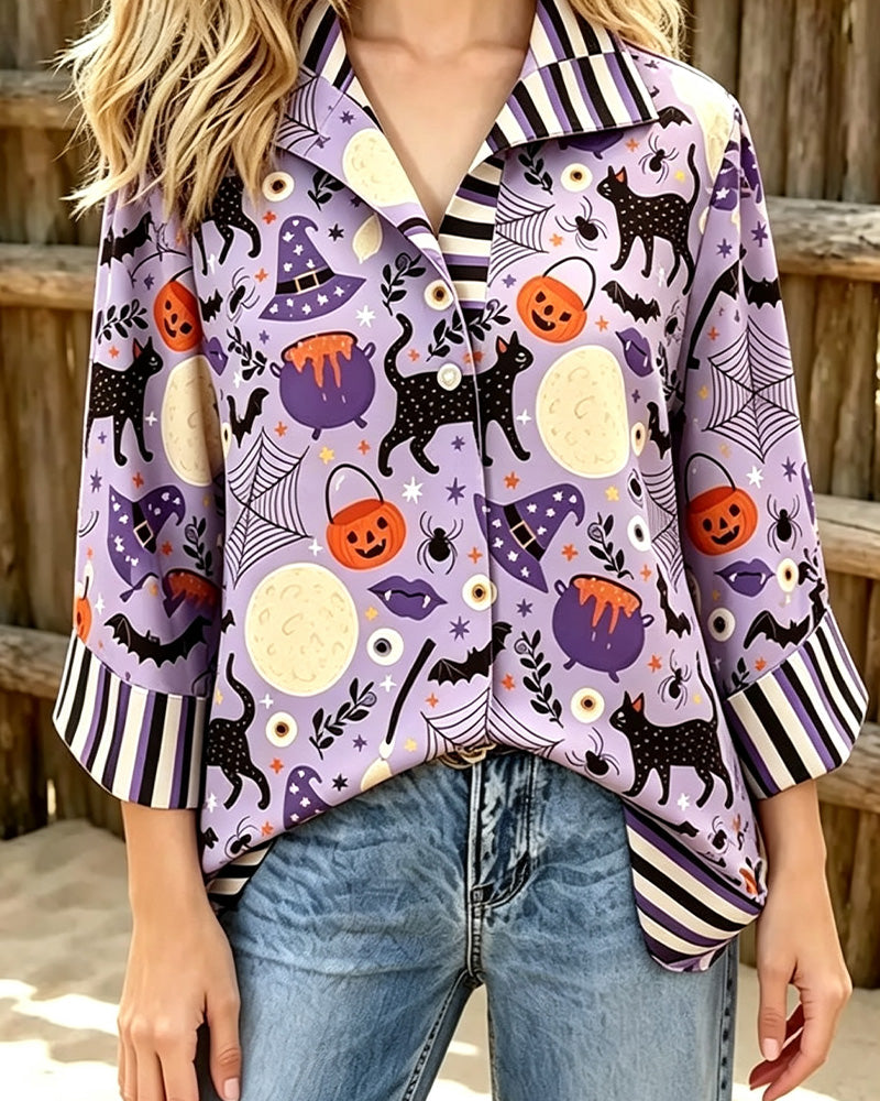 Blouse Revers Bouton Rayure Halloween