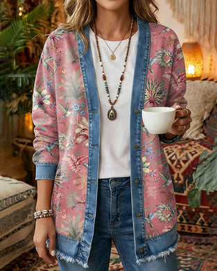 Manteau Bohème Denim Patchwork Floral