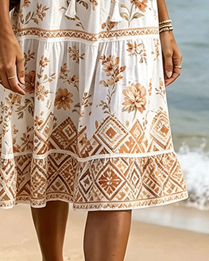 Robe Col V Patchwork Floral Vacances