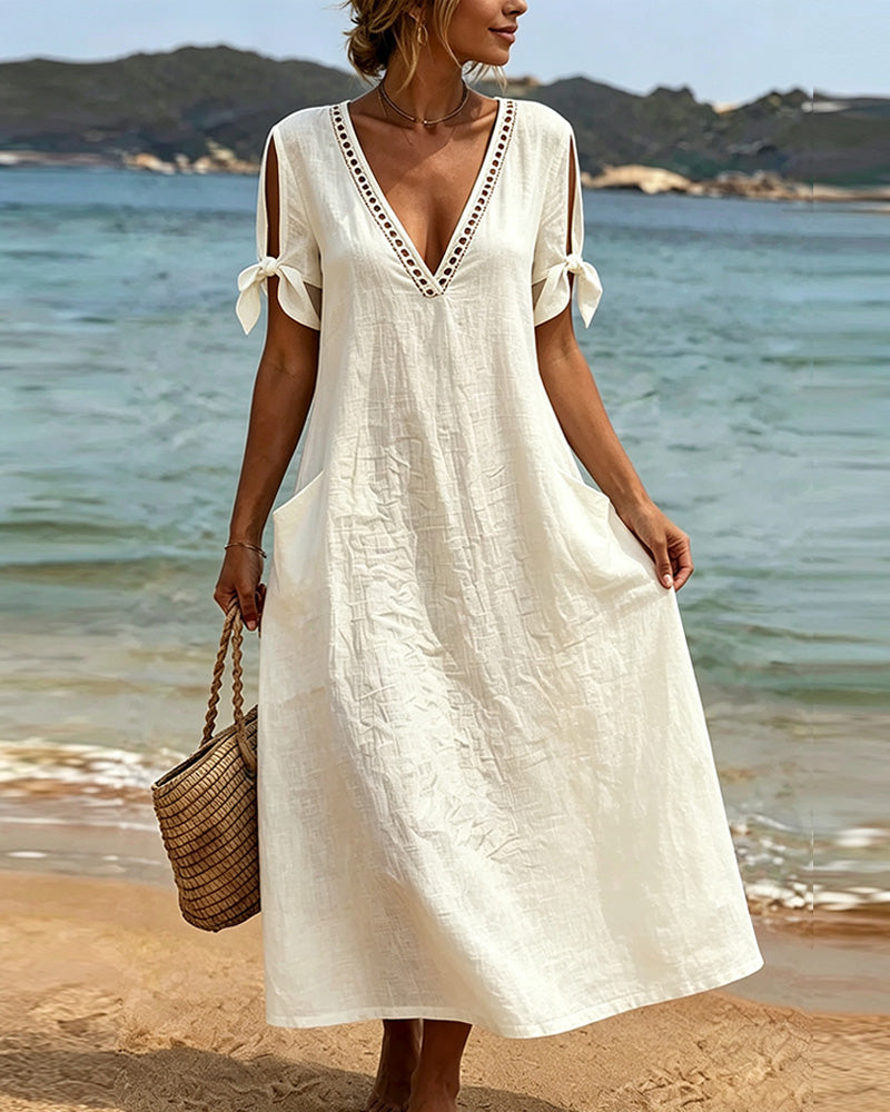 Robe Longue Col V Découpe Au Col Vacances