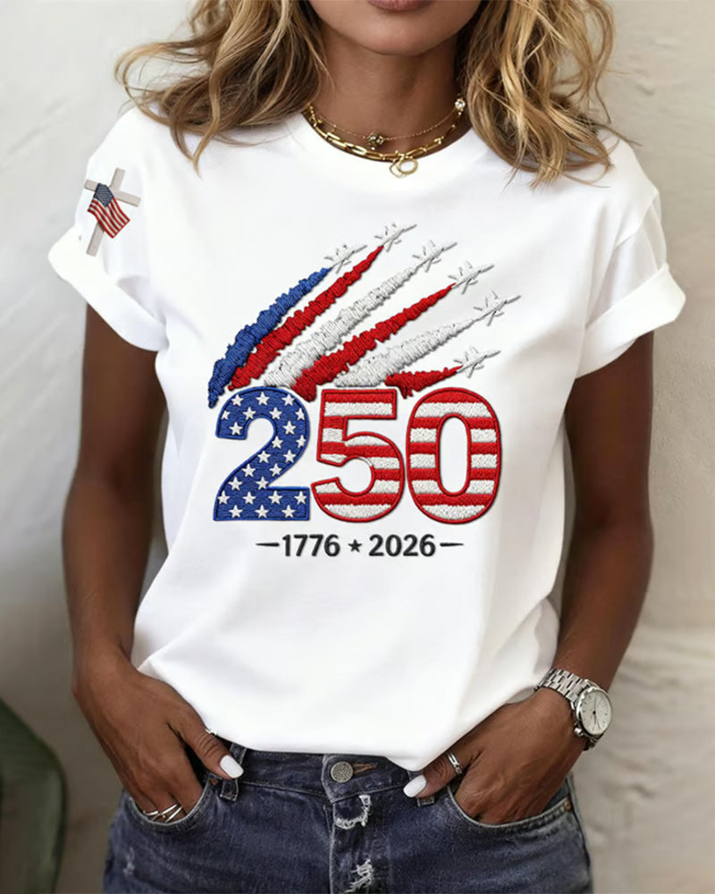 T-Shirt Drapeau Avion Imprimé Manche Courte