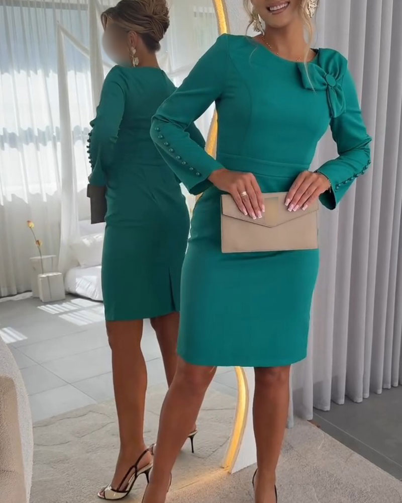 Robe Nœud Détail Manche Longue Décontractée