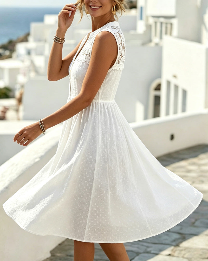 Robe Sans Manches Col V Dentelle Patchwork