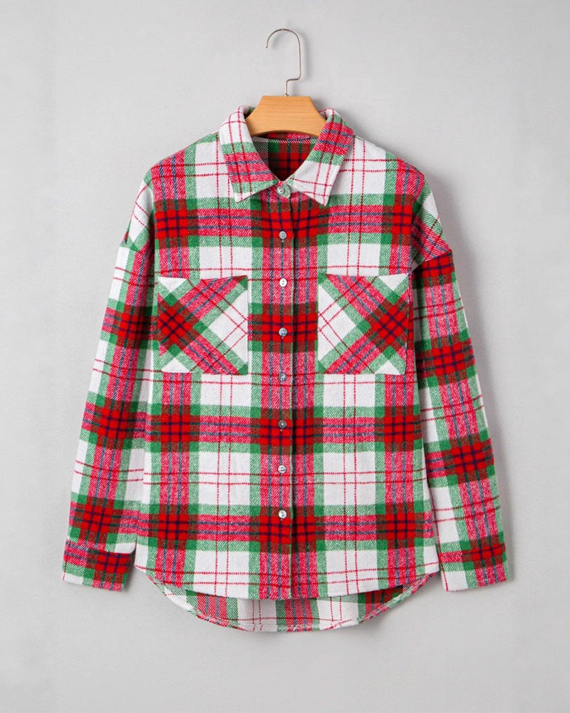 Manteau À Carreaux Laine Chemise Décontractée