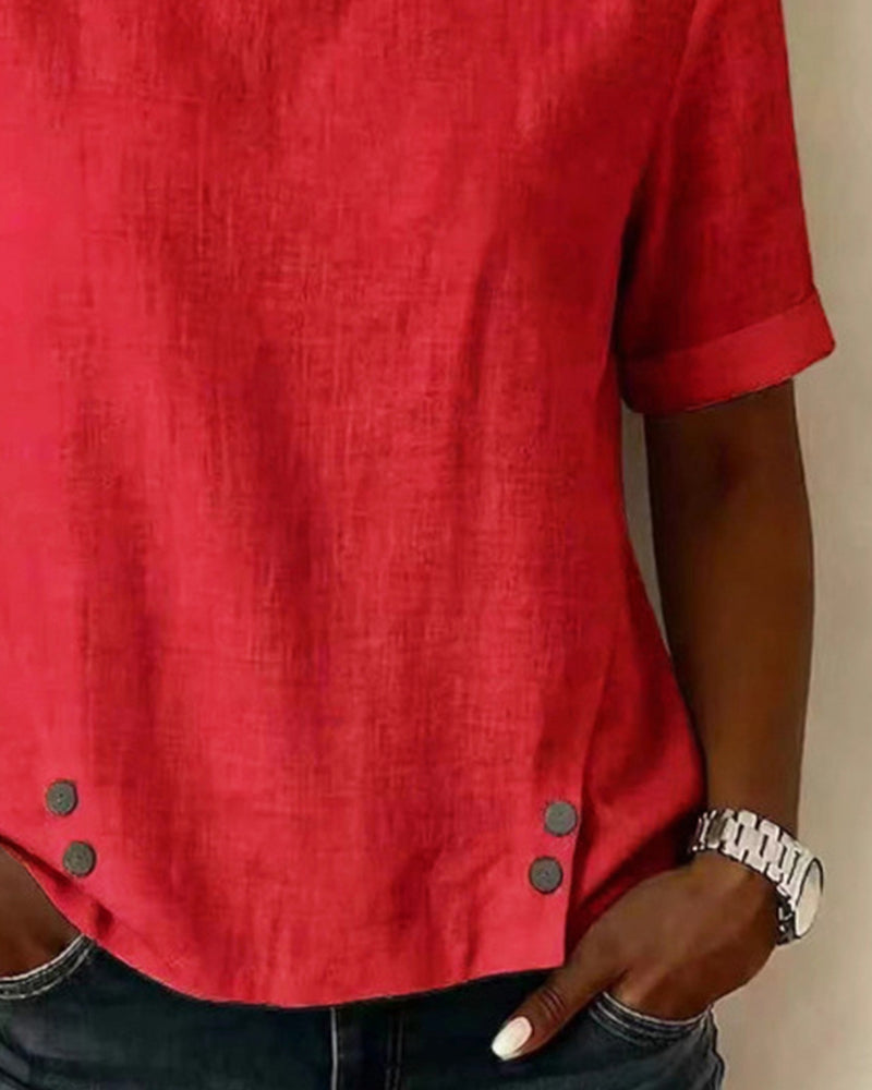 Blouse Manches Courtes Encolure Design Irrégulier