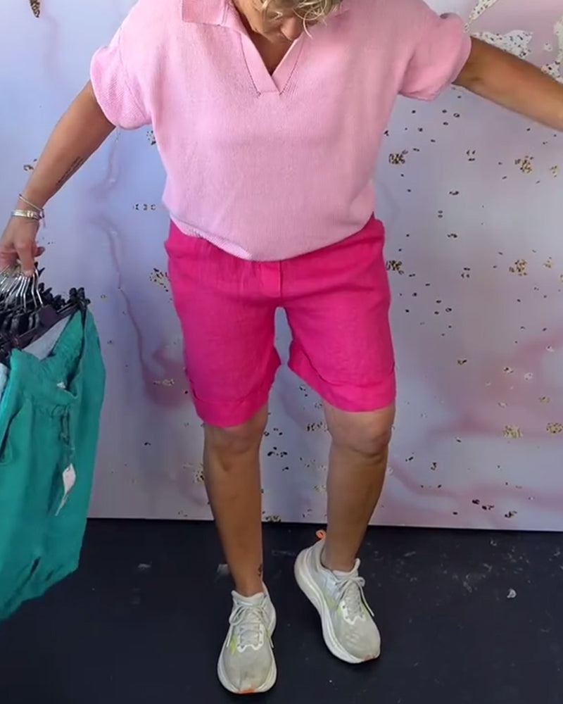 Short Uni Coton Et Lin Décontracté