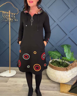 Robe décontractée à capuche zippée et imprimé cercle