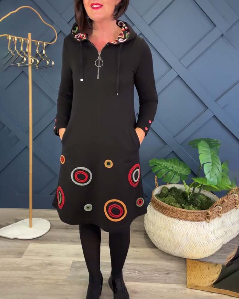Robe décontractée à capuche zippée et imprimé cercle