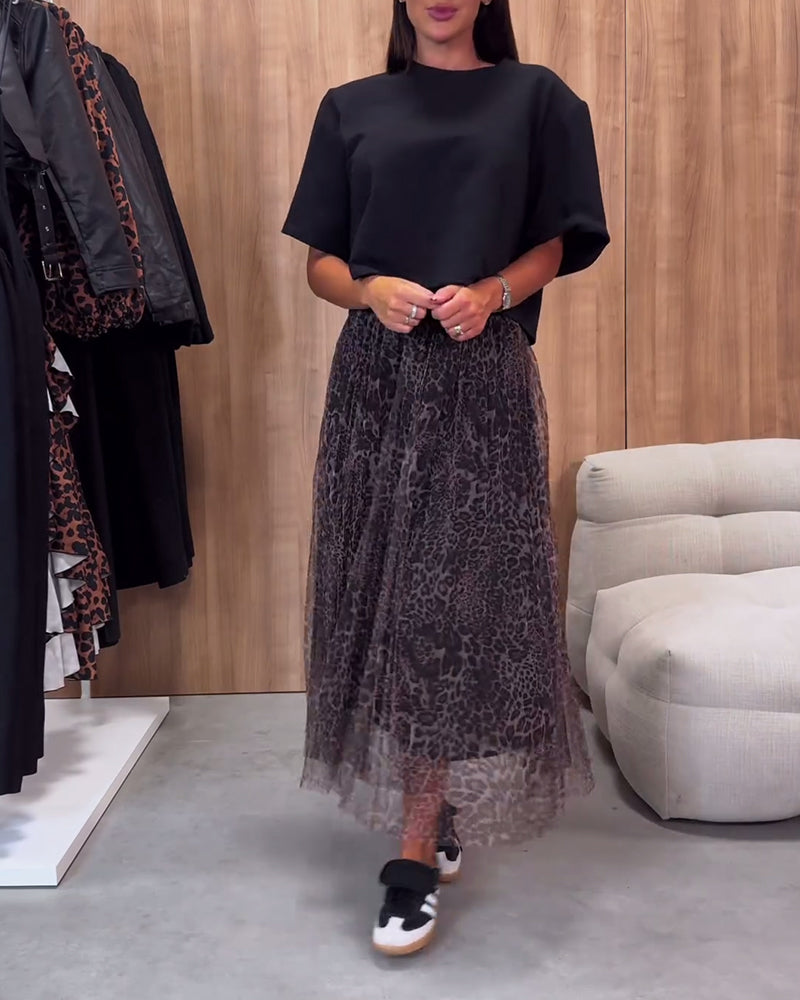 Jupe patchwork en maille à imprimé léopard tendance