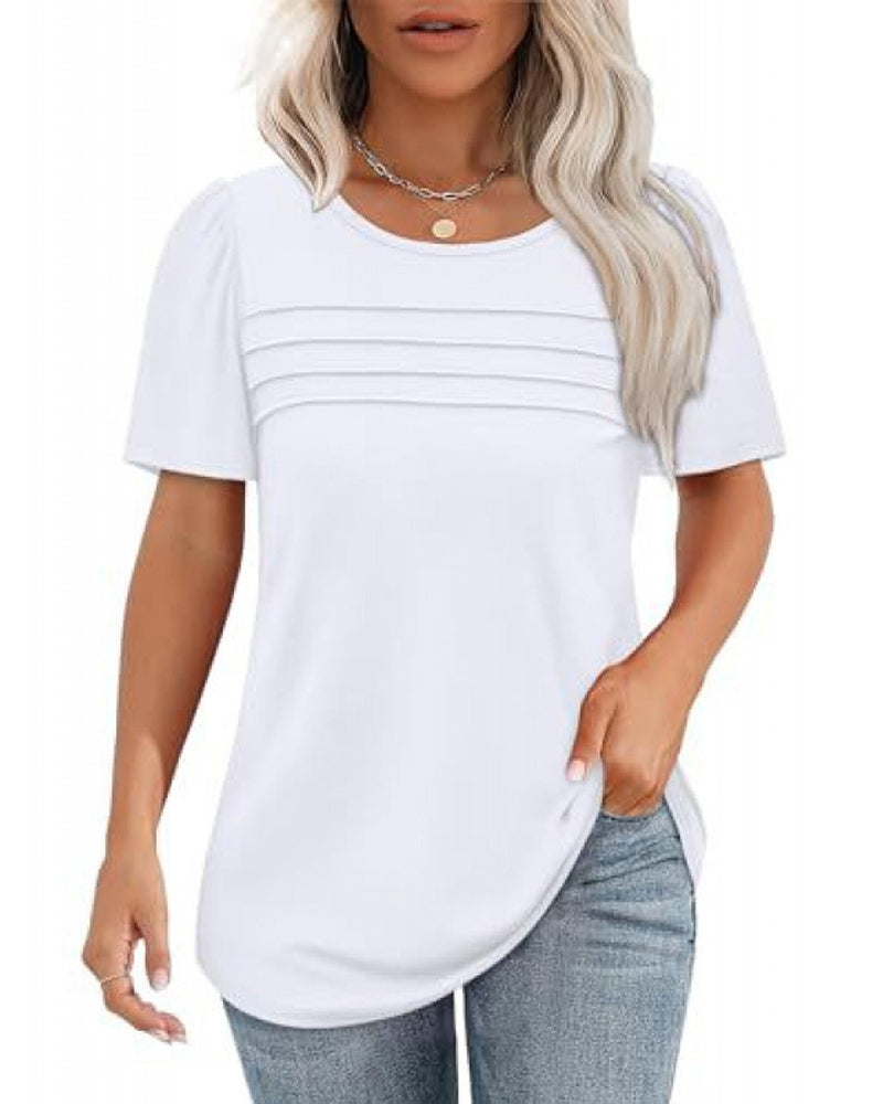 T-Shirt Plissé Ample Col Rond Manches Courtes
