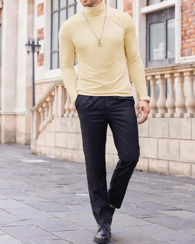 Blouse Col Haut Slim Fit Unie Homme