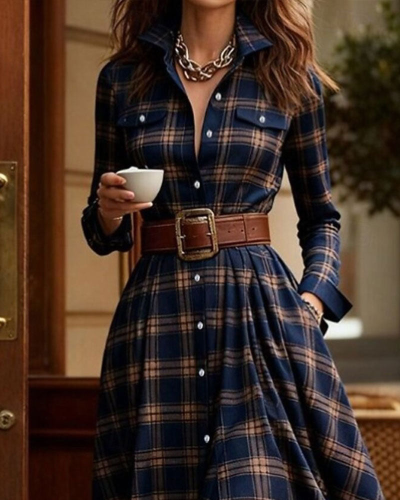 Robe À Carreaux Longue Chemise