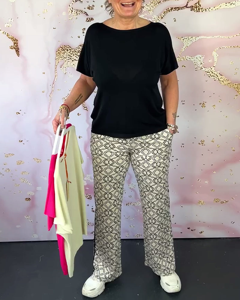 T-shirt décontracté à col rond de couleur unie