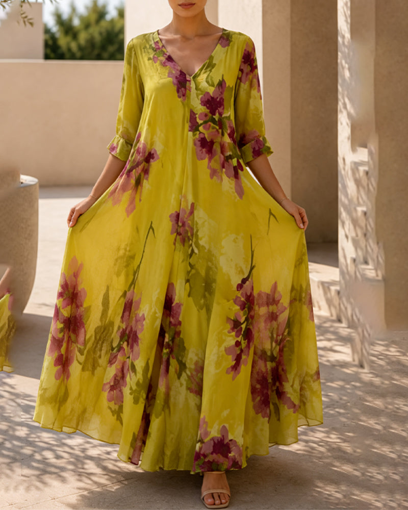 Robes Encre Lavage Floral Col V