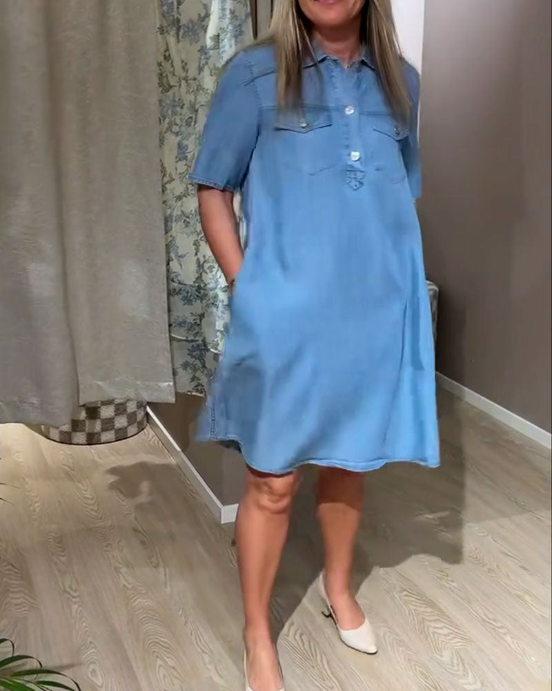 Robe Denim Camp Col Bouton-Devant Chemise