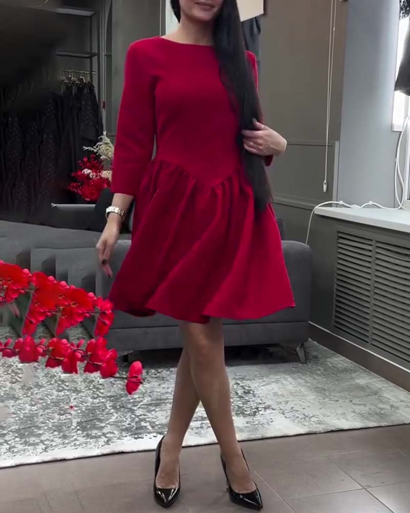 Robe Tempérament Col Ronde Taille Ourlet A