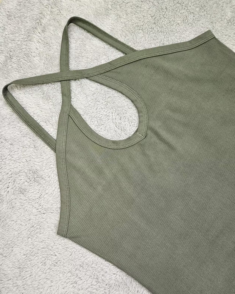 Cami Top Col Halter Évidé Côtelé