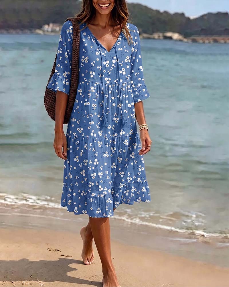 Robe Fleurie Col V Bretelles Fines