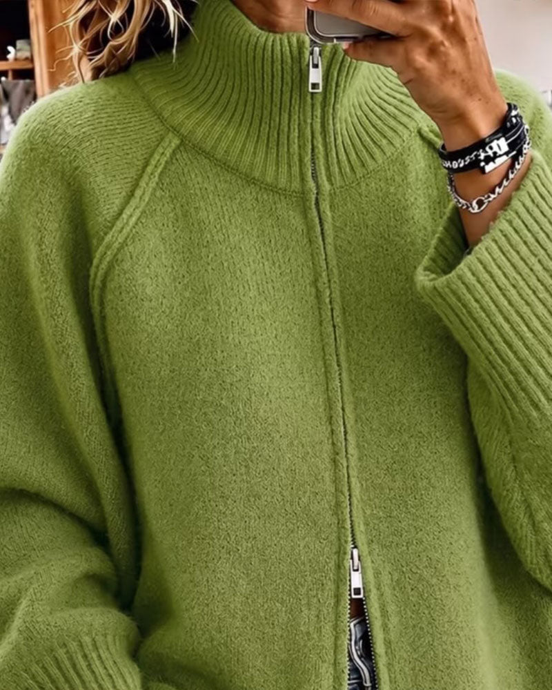 Cardigan Col Montant Fermeture Éclair Uni