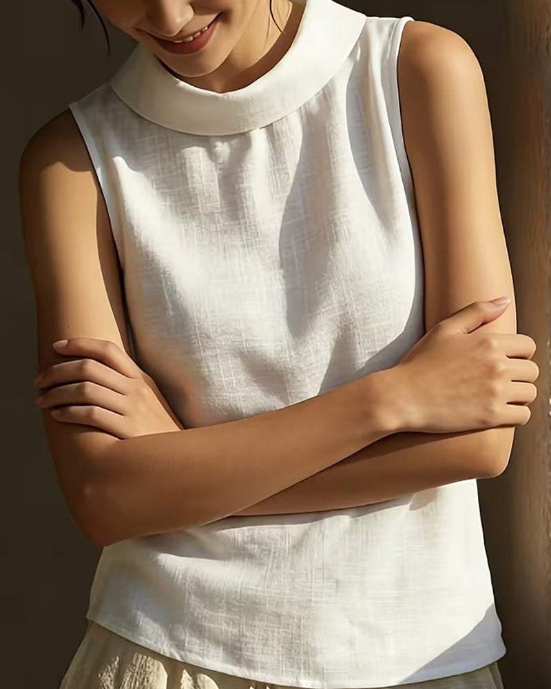 Blouse À Col Sans Manches Unie