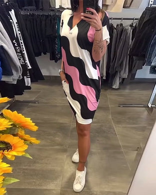 Robe À Col En V Avec Imprimé Ondulé