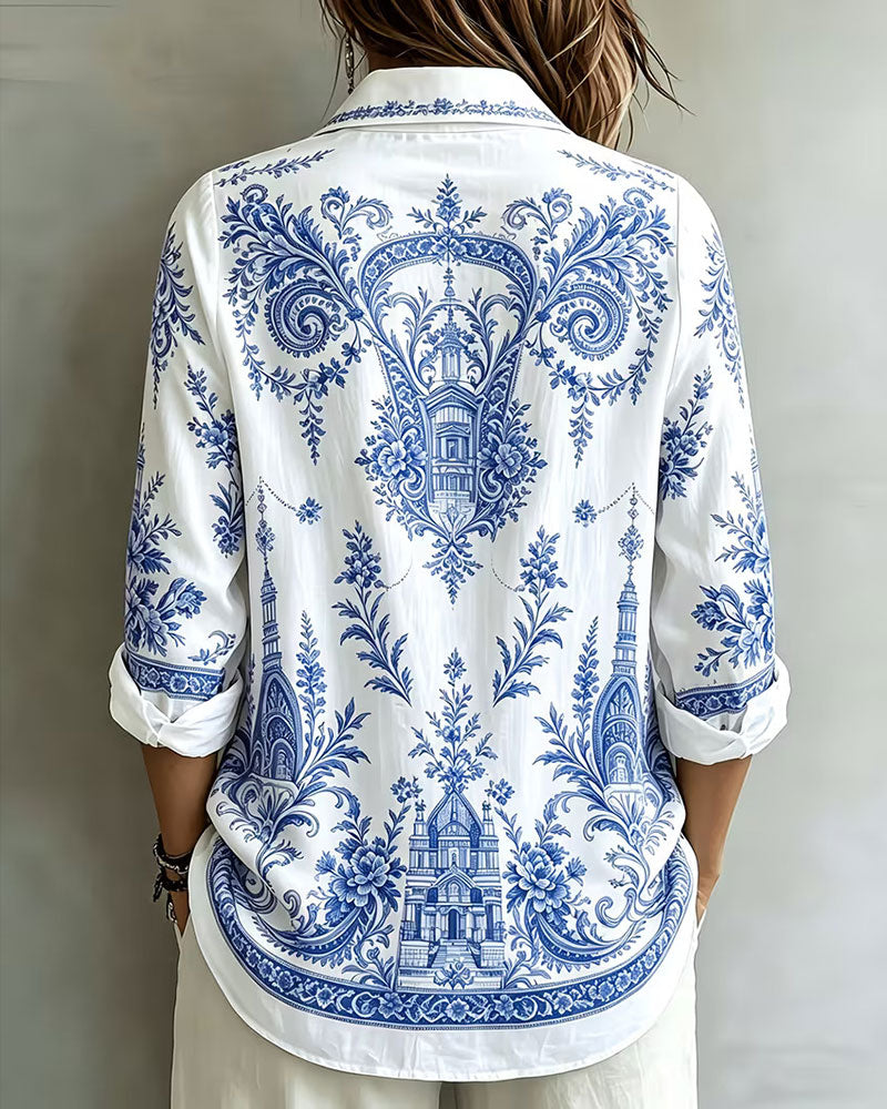 Chemise Bleu Porcelaine Imprimé Revers
