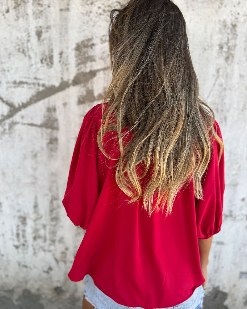 Blouse Mode Décontractée Manches Courtes Uni