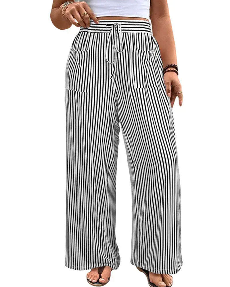 Pantalon Rayé Taille Milieu Long