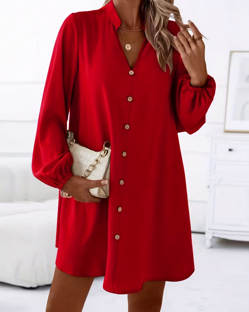 Robe Col V Manches Longues Un Rang De Boutons