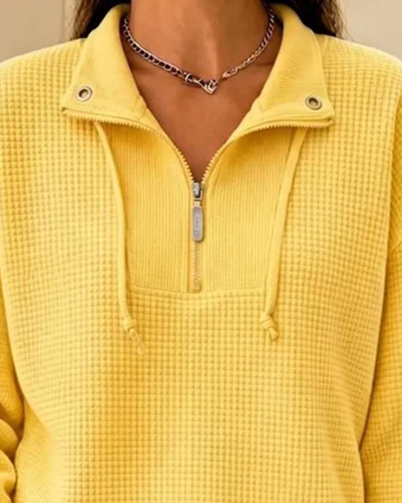 Sweatshirt Gaufré Cordon Demi-Zip