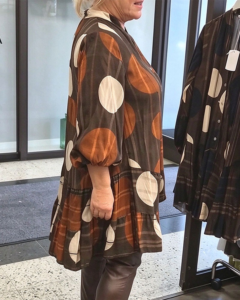 Robe Imprimé Géométrique À Pois Col En V Coupe Loose