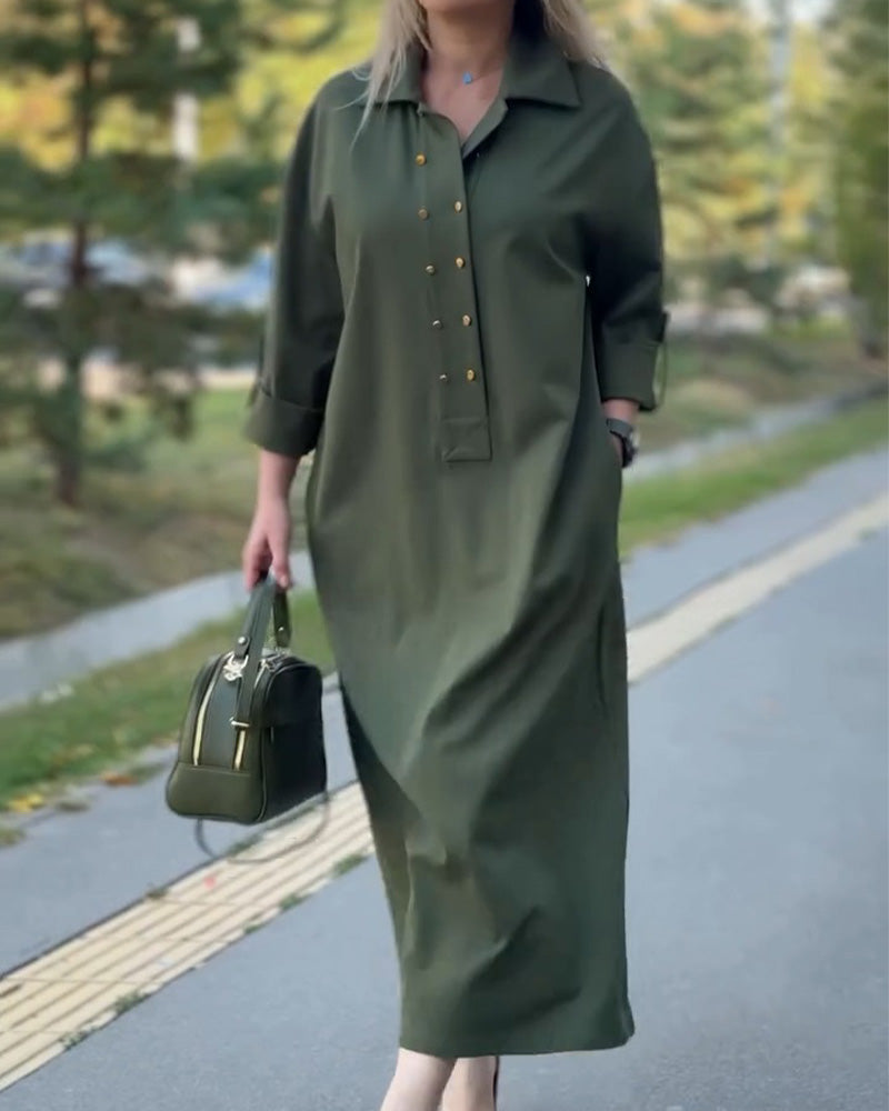 Robe Col Revers Décontractée Poche Shift